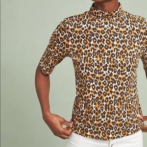 Anthropologie Leopard Print Short Sleeve Top